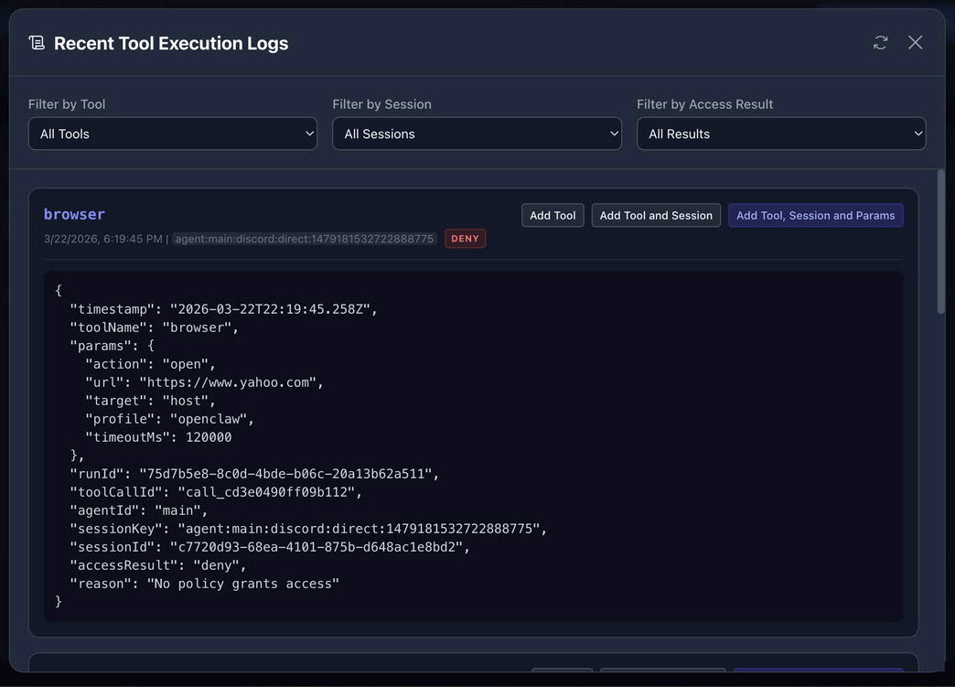 Admin UI Tool Call Logs